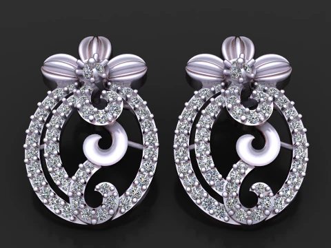 Floral Diamond Elegance Earring 3D Printable Model 3D Print Model