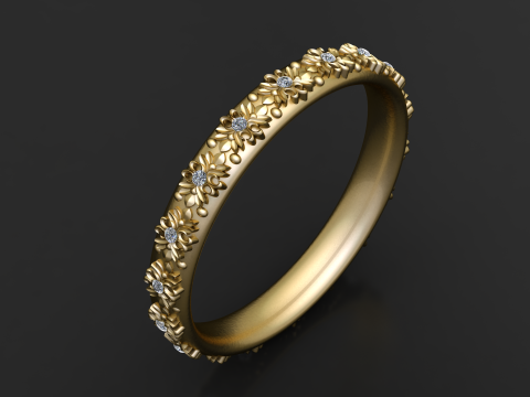 Bloemen diamanten bandring 3D afdrukbaar model 3D printmodel