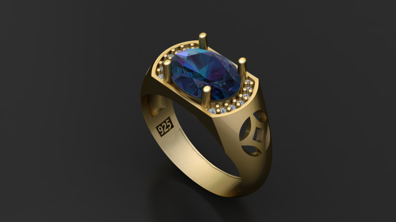 Mavi Topaz Erkek Yüzüğü 3D Yazdırılabilir Model 3D Baskı Modeli .c4d .max .obj .3ds .fbx .stl .blend 