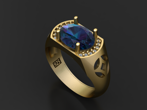 블루 토파즈 남자 반지 3D 인쇄 가능한 모델 3D 프린트 모델