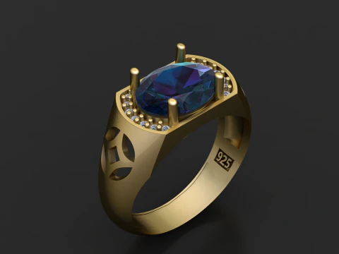 Blue Topaz Men Ring 3D Printable Model 3D Print Model
