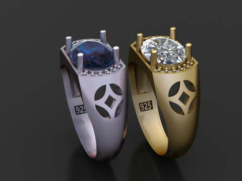 Mavi Topaz Erkek Yüzüğü 3D Yazdırılabilir Model 3D Baskı Modeli