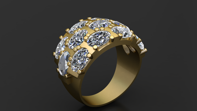 3D-модель із золотим кільцем із кількома каменями для друку 3D Принт Модель .c4d .max .obj .3ds .fbx .stl .blend
