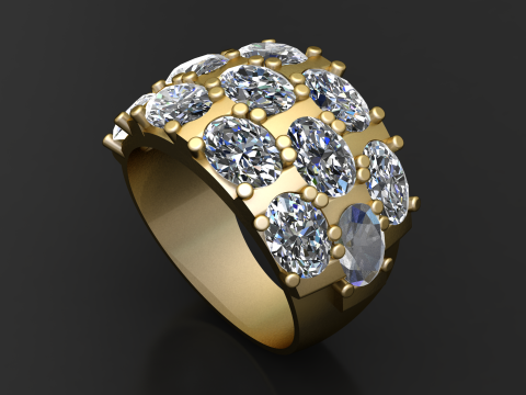 3D-модель із золотим кільцем із кількома каменями для друку 3D Принт Модель