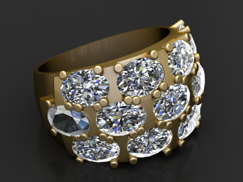 3D-модель із золотим кільцем із кількома каменями для друку 3D Принт Модель