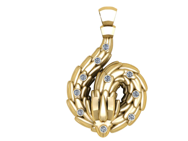 Golden Feather Coil Pendant 3D Printable Model 3D Print Model .c4d .max .obj .3ds .fbx .stl .blend 