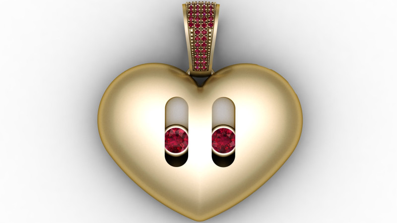 Modelo para impressão 3D de pingente de coração dourado Ruby Modelo de Impressão 3D .c4d .max .obj .3ds .fbx .stl .blend