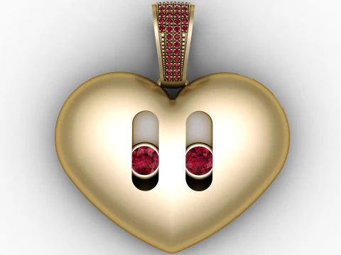 Modello stampabile 3D con ciondolo rubino cuore dorato Modello di stampa 3D