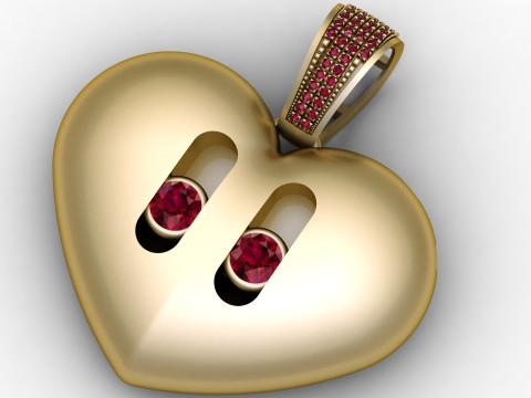 Modelo para impressão 3D de pingente de coração dourado Ruby Modelo de Impressão 3D