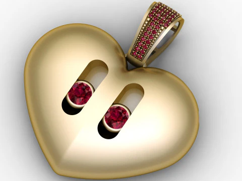 Golden Heart Ruby Pendant 3D Printable Model 3D Print Model