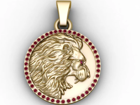 Modello stampabile 3D con ciondolo testa di leone dorato Modello di stampa 3D