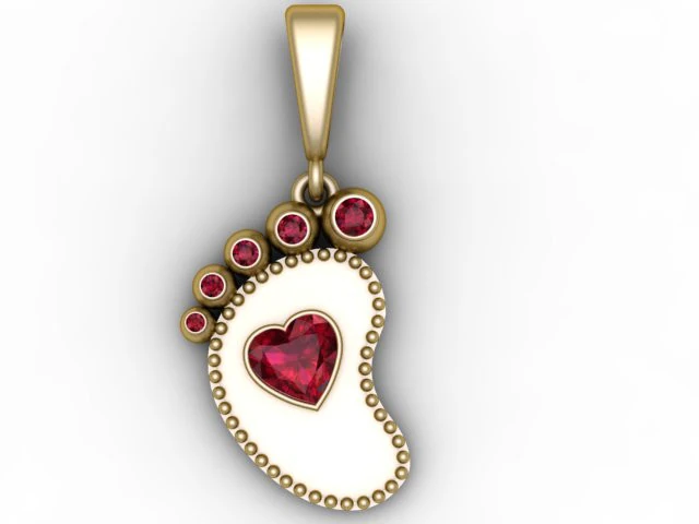 Golden Baby Footprint Heart Pendant 3D Printable Model 3D Print Model .c4d .max .obj .3ds .fbx .stl .blend