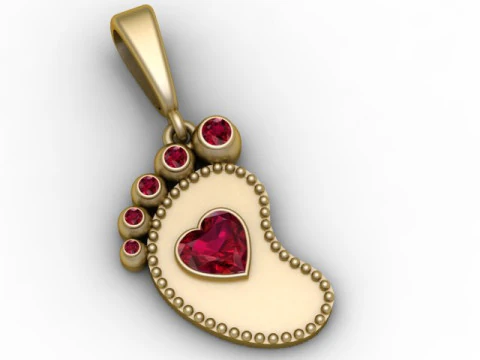 Golden Baby Footprint Heart Pendant 3D Printable Model 3D Print Model