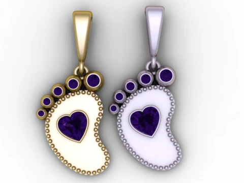 Golden Baby Footprint Heart Pendant 3D Printable Model 3D Print Model