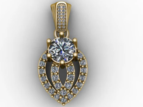 Pendentif feuille de diamant dor&eacute; mod&egrave;le imprimable en 3D Modèles 3D en vedette