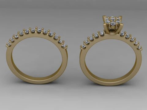 Modello stampabile 3D con set di fedi nuziali con diamanti Modello di stampa 3D