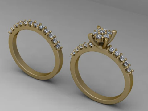 Diamond Wedding Ring Set 3D Printable Model 3D Print Model