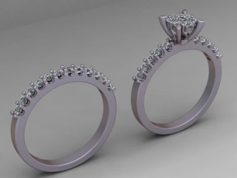 Diamond Wedding Ring Set 3D Printable Model 3D Print Model