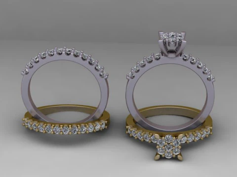 Diamond Wedding Ring Set 3D Printable Model 3D Print Model