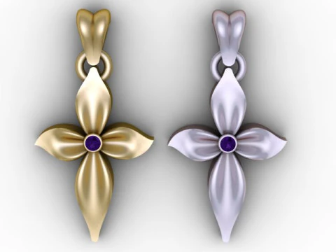 Marquise-Shaped Gold Cross Pendant 3D Printable Model 3D Print Model