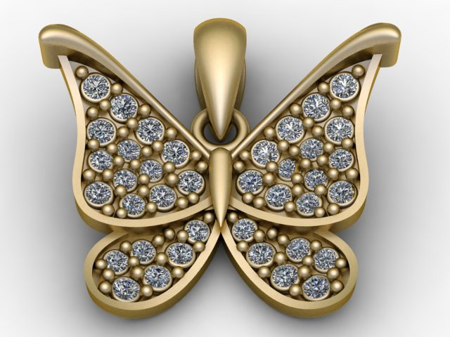 Подвеска с бриллиантовой бабочкой 3D модель для печати 3D Принт Модель .c4d .max .obj .3ds .fbx .stl .blend