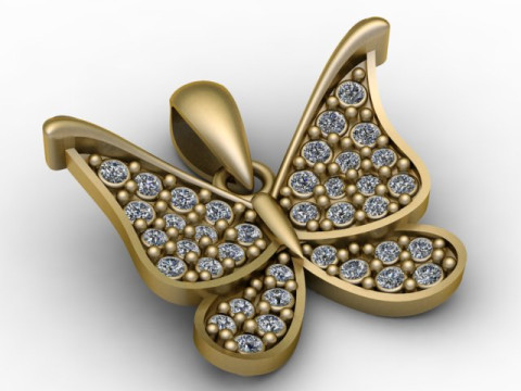 Подвеска с бриллиантовой бабочкой 3D модель для печати 3D Принт Модель
