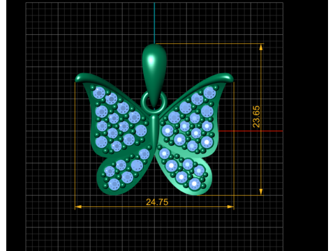Подвеска с бриллиантовой бабочкой 3D модель для печати 3D Принт Модель