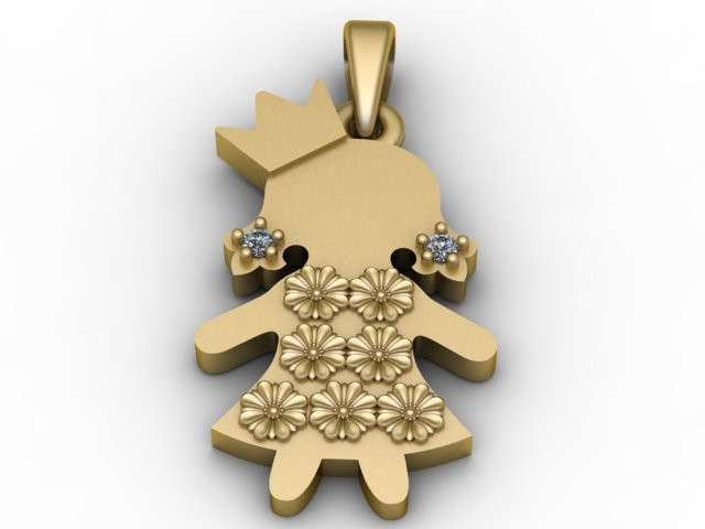 Gold Girl Pendant 3D Printable Model 3D Print Model .c4d .max .obj .3ds .fbx .stl .blend 