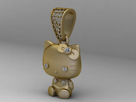 Diamond Halo Hello Kitty Pendant 3D Printable Model 3D Print Model
