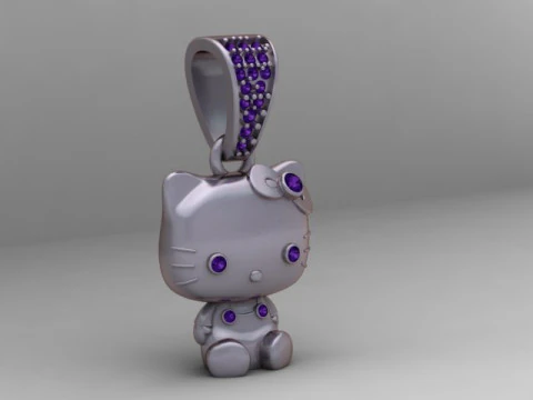 Diamond Halo Hello Kitty Pendant 3D Printable Model 3D Print Model