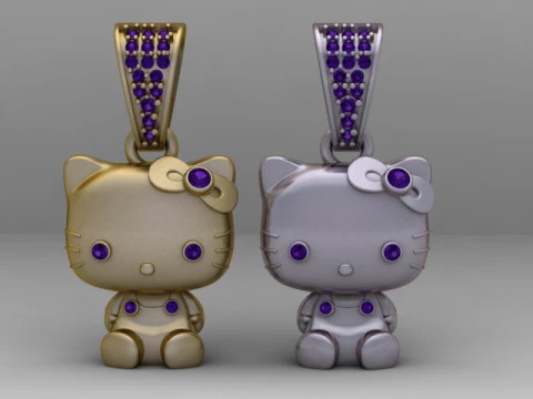 Diamond Halo Hello Kitty Pendant 3D Printable Model 3D Print Model