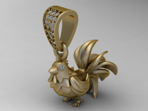 Model Cetak 3D Liontin Ayam Emas Model Cetak 3D