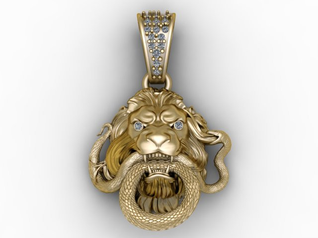 गोल्डन लायन और स्नेक फाइट पेंडेंट 3डी प्रिंट करने योग्य मॉडल 3D प्रिंट मॉडल .c4d .max .obj .3ds .fbx .stl .blend