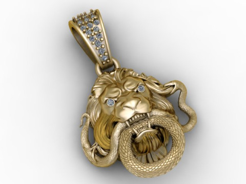 गोल्डन लायन और स्नेक फाइट पेंडेंट 3डी प्रिंट करने योग्य मॉडल 3D प्रिंट मॉडल