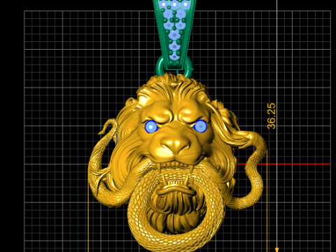गोल्डन लायन और स्नेक फाइट पेंडेंट 3डी प्रिंट करने योग्य मॉडल 3D प्रिंट मॉडल