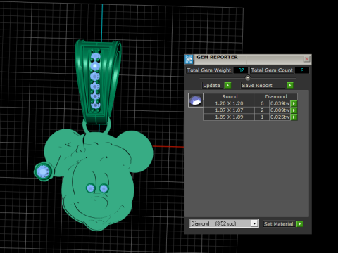 Model Cetak 3D Liontin Santa Mickey Mouse Emas Model Cetak 3D