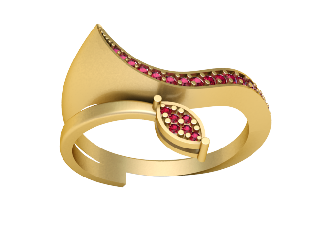 Golden Curve Ruby Ring 3D 인쇄 가능 모델 3D 프린트 모델 .c4d .max .obj .3ds .fbx .stl .blend 