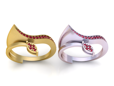 Golden Curve Ruby Ring 3D 인쇄 가능 모델 3D 프린트 모델