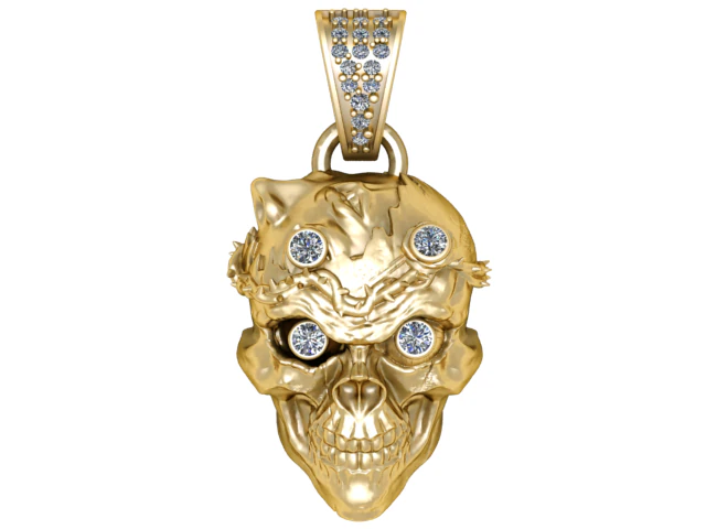 Crowned Fury Skull Pendant 3D Printable Jewelry Model 3D Print Model .c4d .max .obj .3ds .fbx .stl .blend 