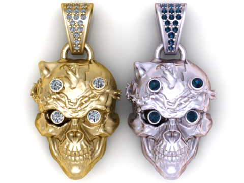 皇冠愤怒骷髅吊坠 3D 可打印珠宝模型 3D 打印模型