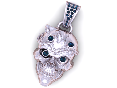 皇冠愤怒骷髅吊坠 3D 可打印珠宝模型 3D 打印模型