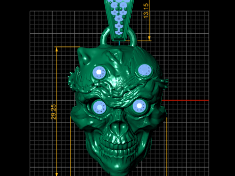 皇冠愤怒骷髅吊坠 3D 可打印珠宝模型 3D 打印模型