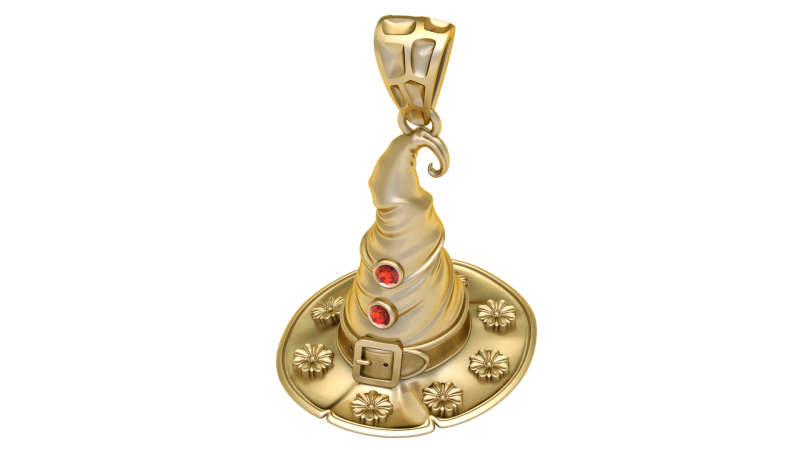 Modello di gioiello stampabile in 3D con ciondolo cappello da strega incantato Modello di stampa 3D .c4d .max .obj .3ds .fbx .stl .blend 