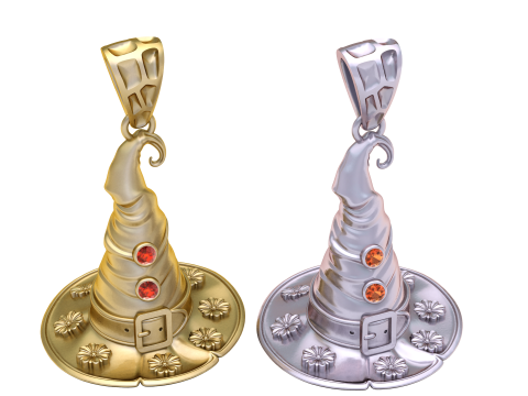 Modello di gioiello stampabile in 3D con ciondolo cappello da strega incantato Modello di stampa 3D