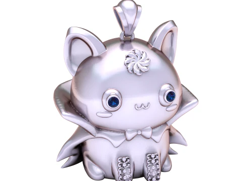 Kawaii Vampire Bat Cat Pendant 3D Printable Jewelry Model 3D Print Model