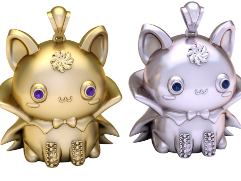 Kawaii Vampir Yarasa Kedi Kolye 3D Yazdırılabilir Takı Modeli 3D Baskı Modeli