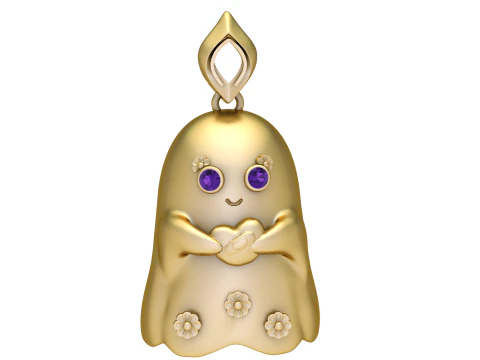 Kawaii Ghost Holding Heart wisiorek Model biżuterii do druku 3D Model do druku 3D