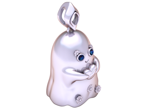 Model Perhiasan Cetak 3D Liontin Hati Memegang Hantu Kawaii Model Cetak 3D