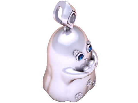 Model Perhiasan Cetak 3D Liontin Hati Memegang Hantu Kawaii Model Cetak 3D