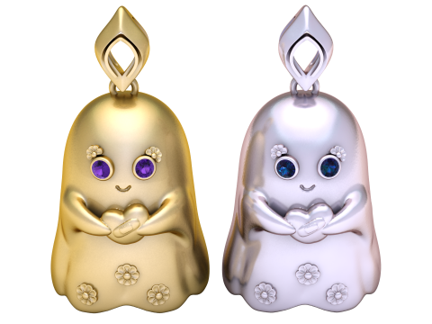 Model Perhiasan Cetak 3D Liontin Hati Memegang Hantu Kawaii Model Cetak 3D